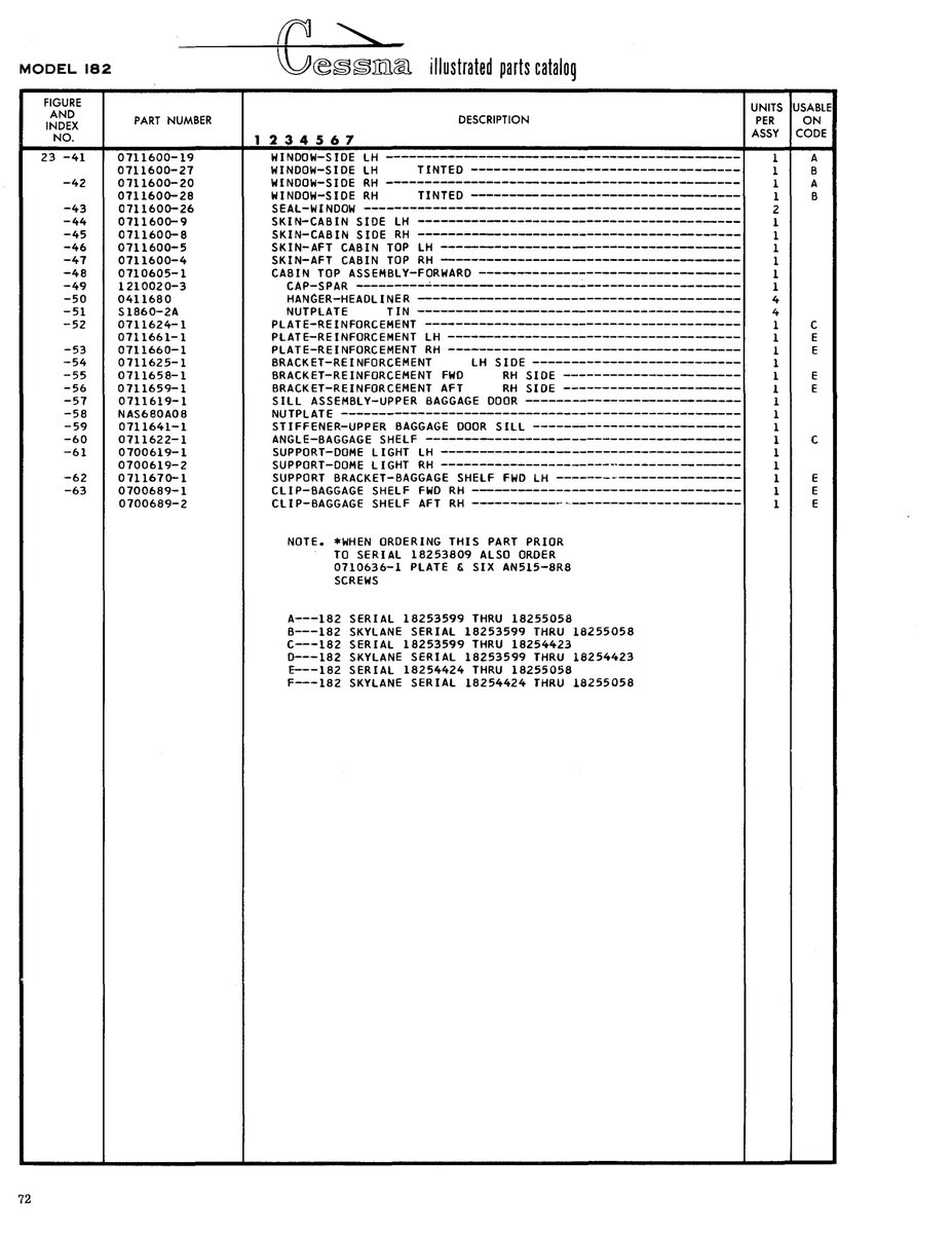Aviation Part 0111600-20 for Cessna 182 Skylane Aircraft