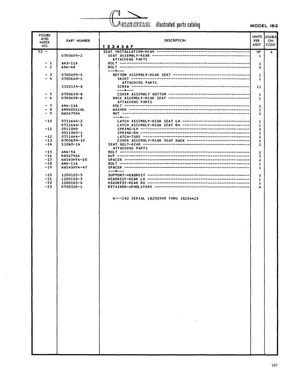 Aviation Part 0511049 for Cessna 182 Skylane Aircraft