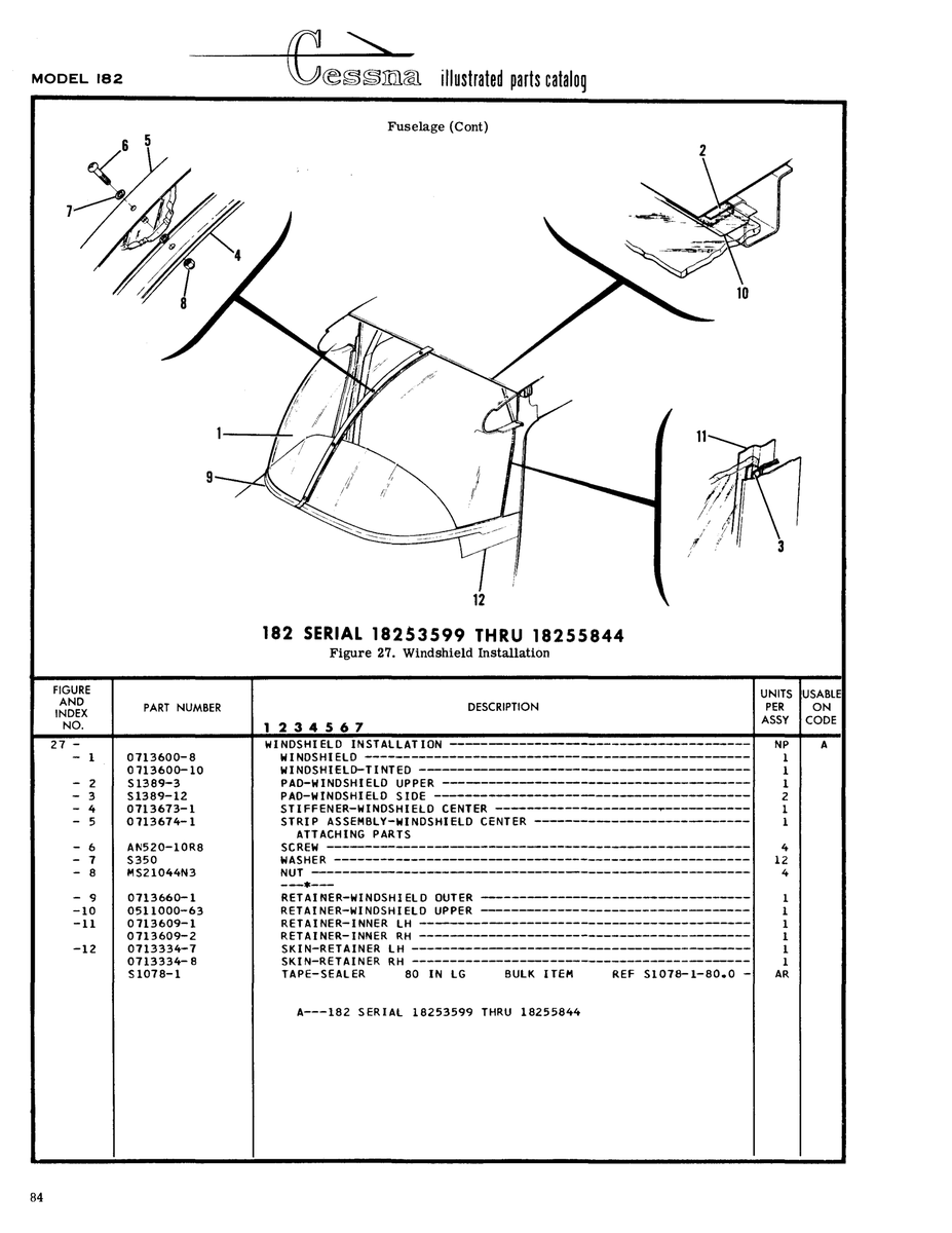 Aviation Part 0113674-1 for Cessna 182 Skylane Aircraft