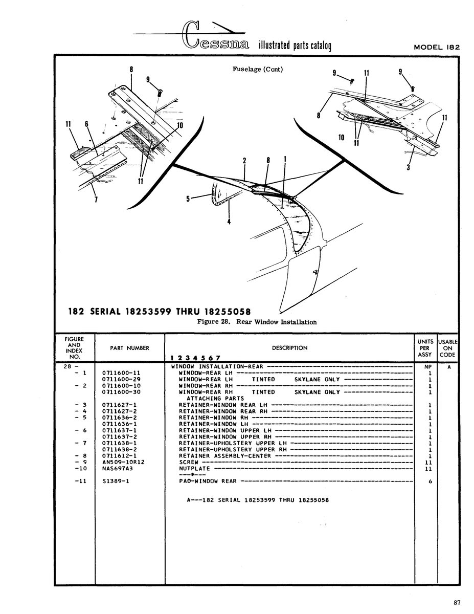 Aviation Part 0711600-11 for Cessna 182 Skylane Aircraft