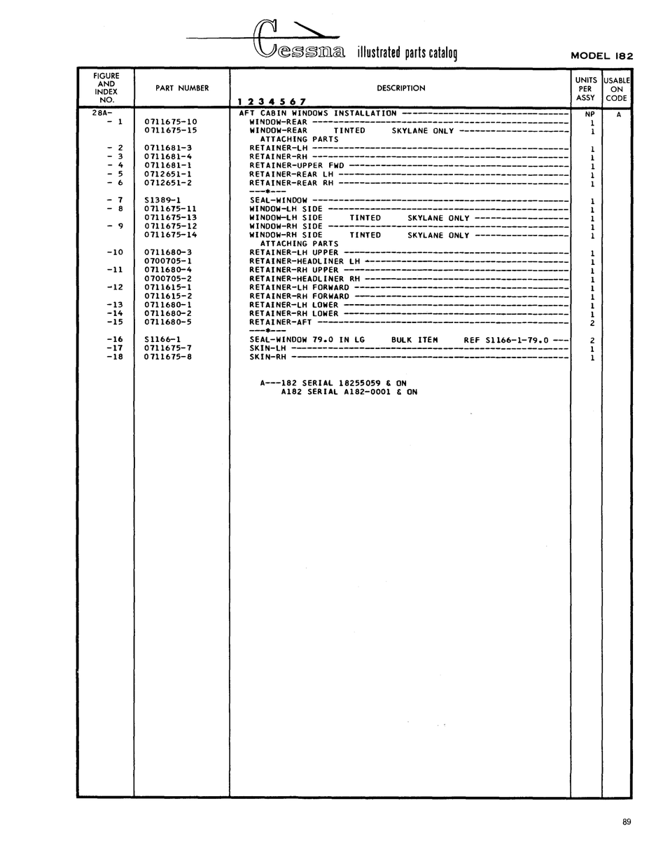 Aviation Part 0111675-15 for Cessna 182 Skylane Aircraft
