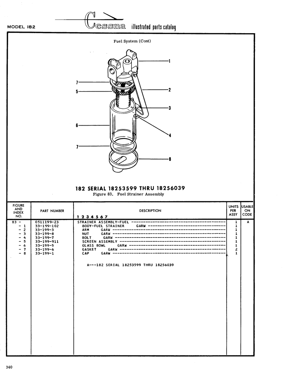 Nut 33-199-8 for Cessna 182 Skylane Aircraft