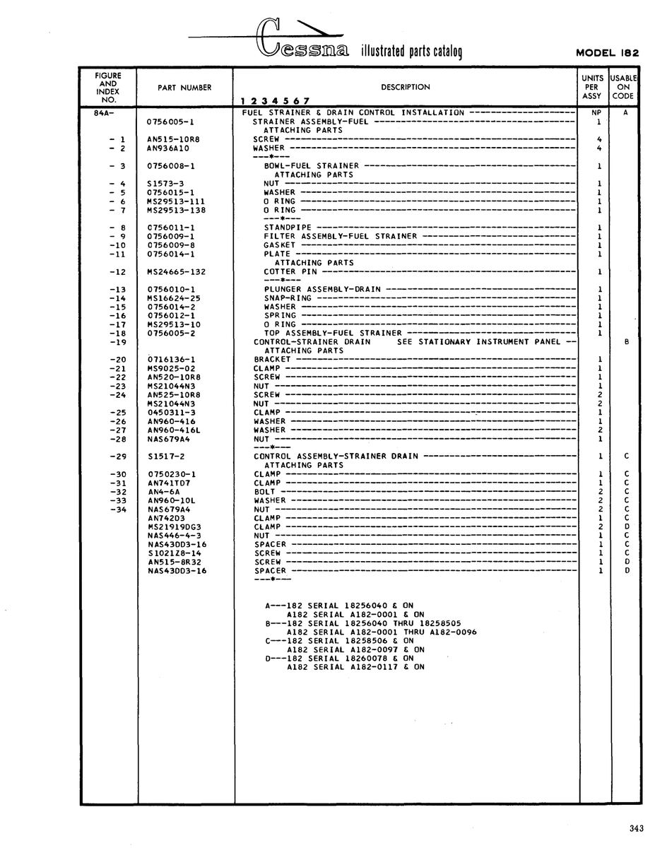 Aviation Part 0150230-1 for Cessna 182 Skylane Aircraft