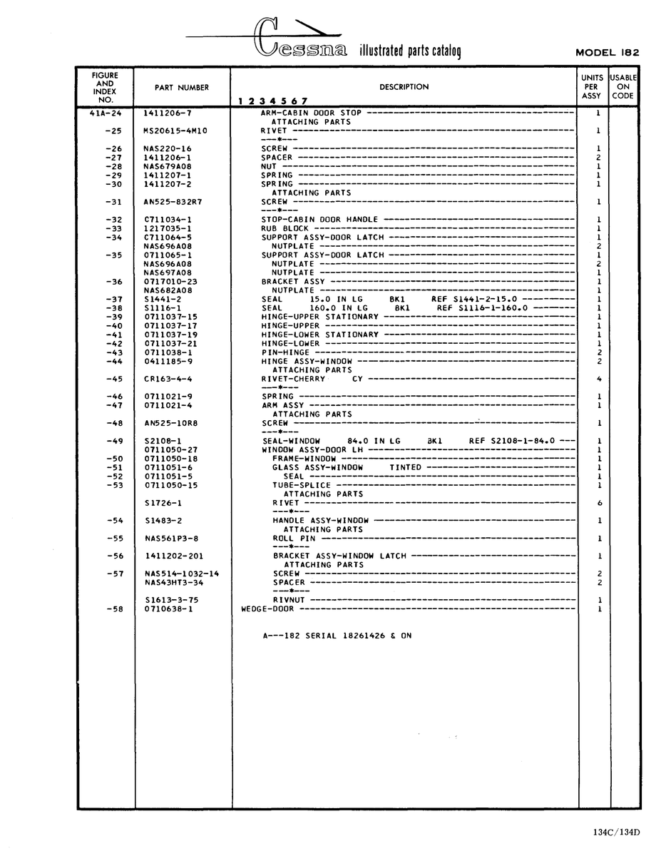Aviation Part 0411185-9 for Cessna 182 Skylane Aircraft