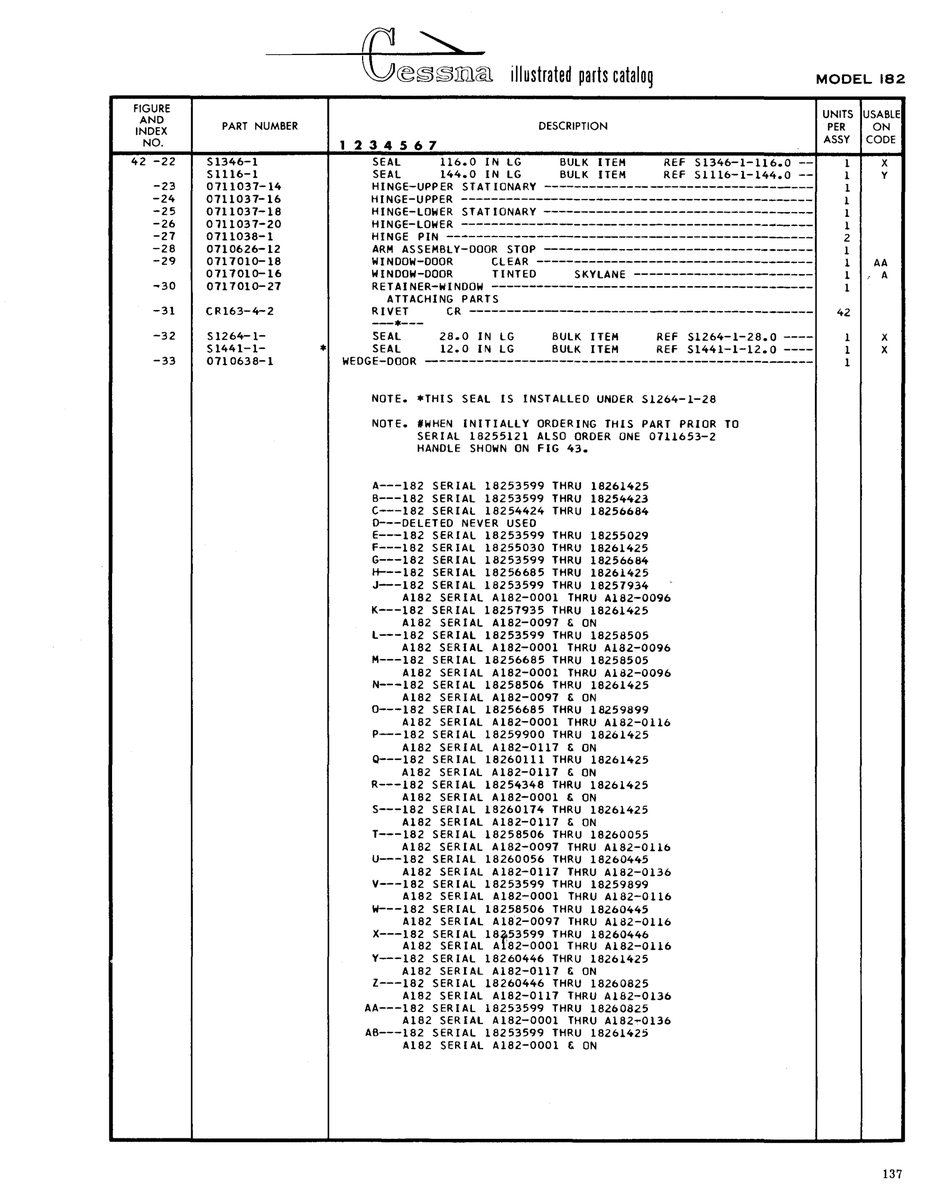 Aviation Part 0111037-20 for Cessna 182 Skylane Aircraft