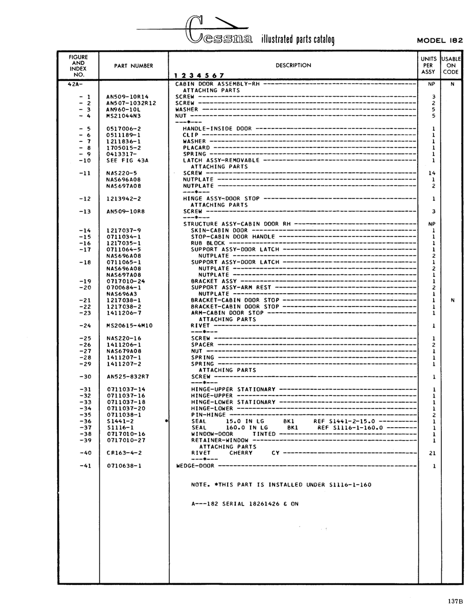 Aviation Part 0511189-l for Cessna 182 Skylane Aircraft