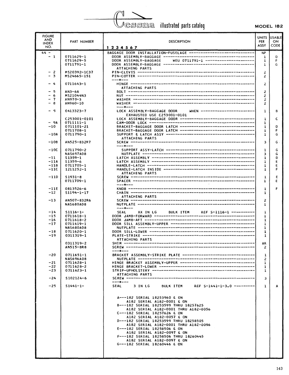 Aviation Part 0311319-1 for Cessna 182 Skylane Aircraft