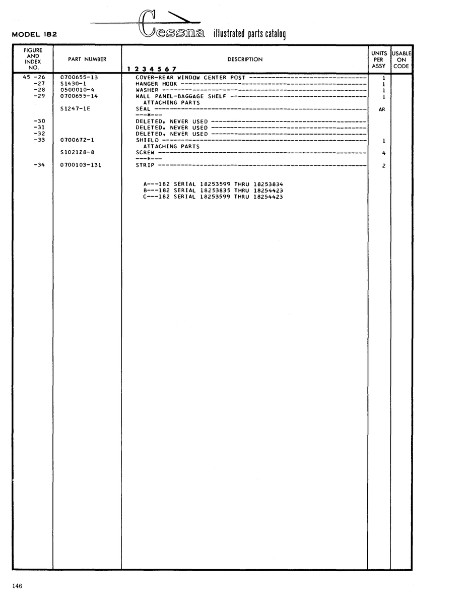 Aviation Part 0500010-4 for Cessna 182 Skylane Aircraft