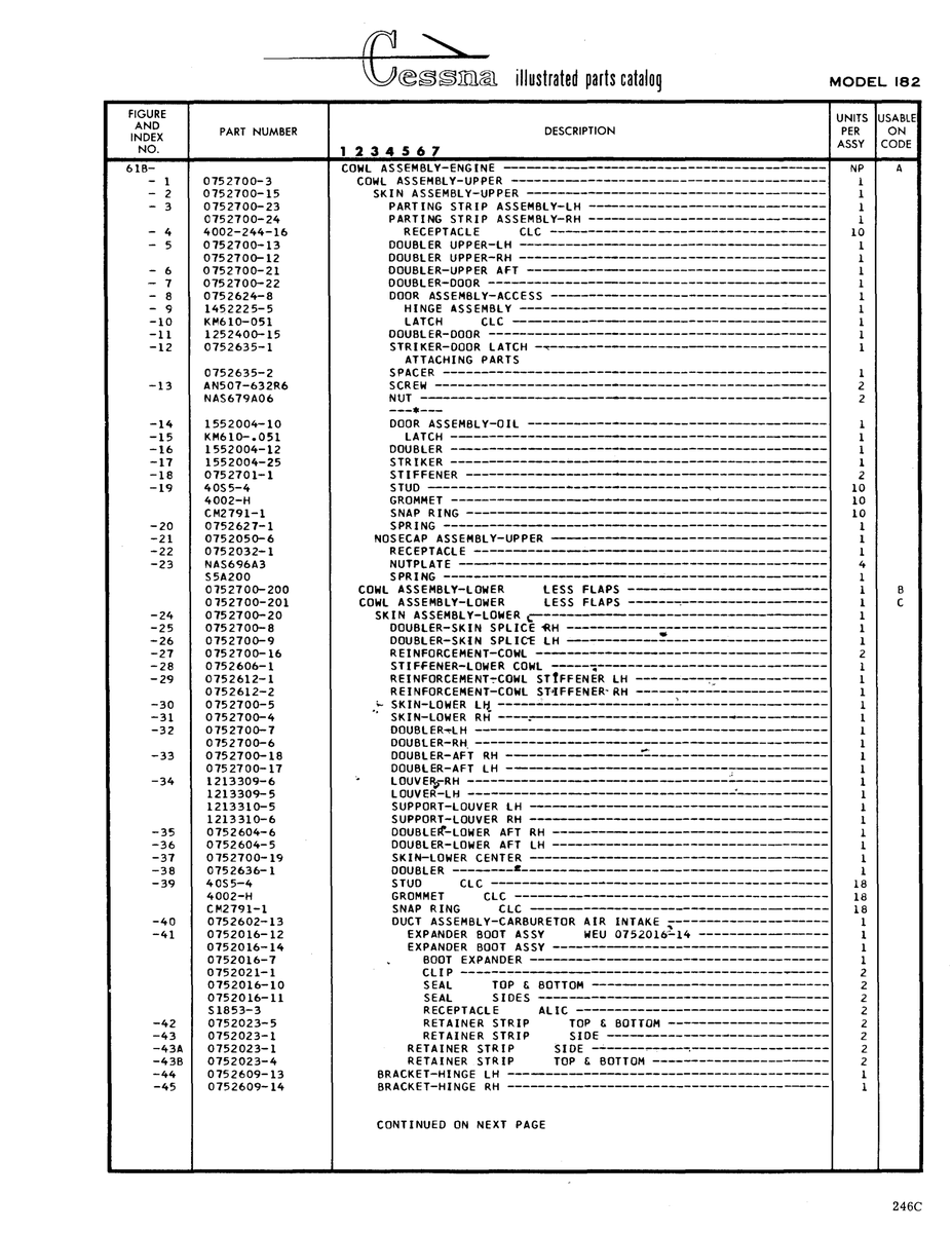 Aviation Part 0152700-201 for Cessna 182 Skylane Aircraft