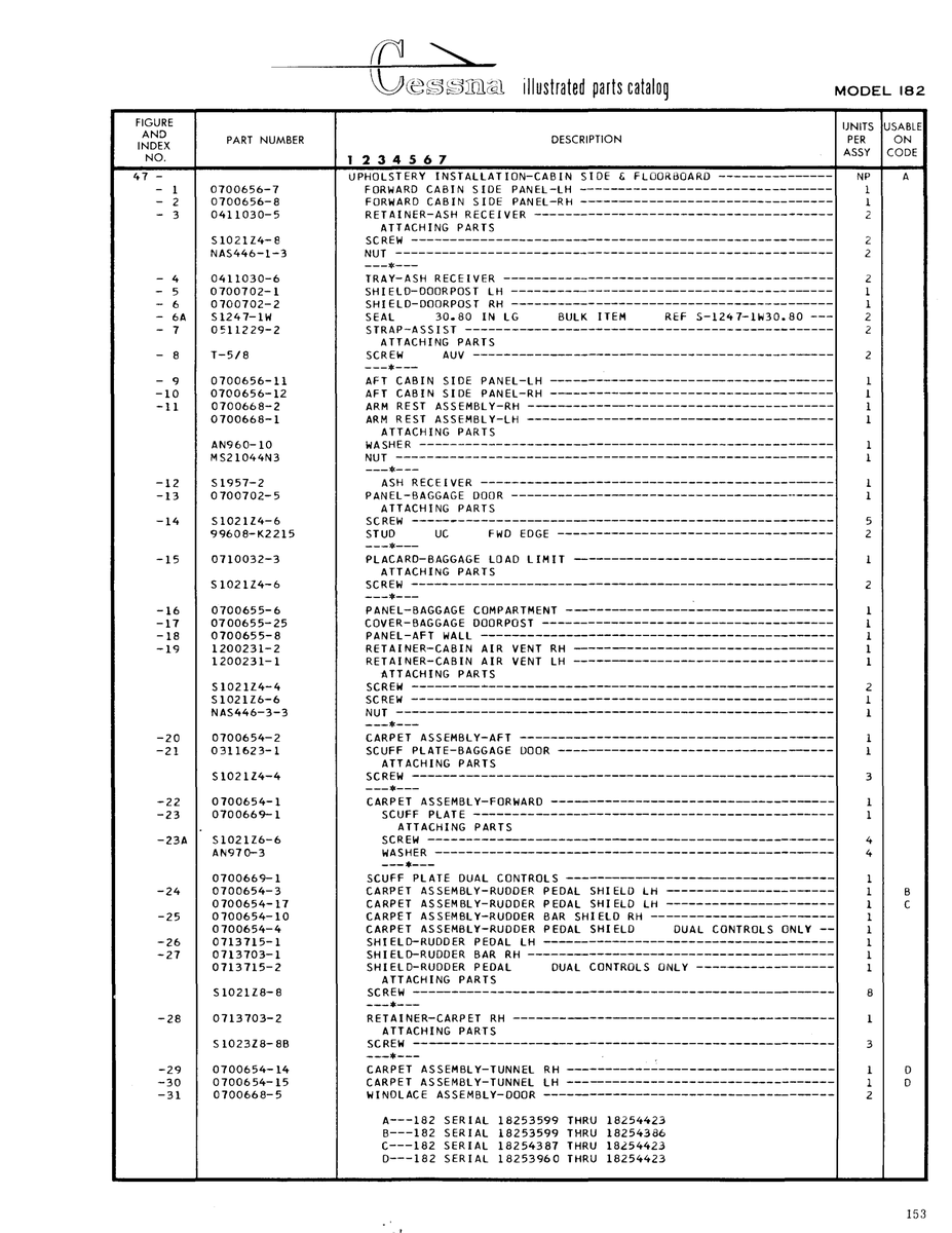 Aviation Part 0100654-10 for Cessna 182 Skylane Aircraft