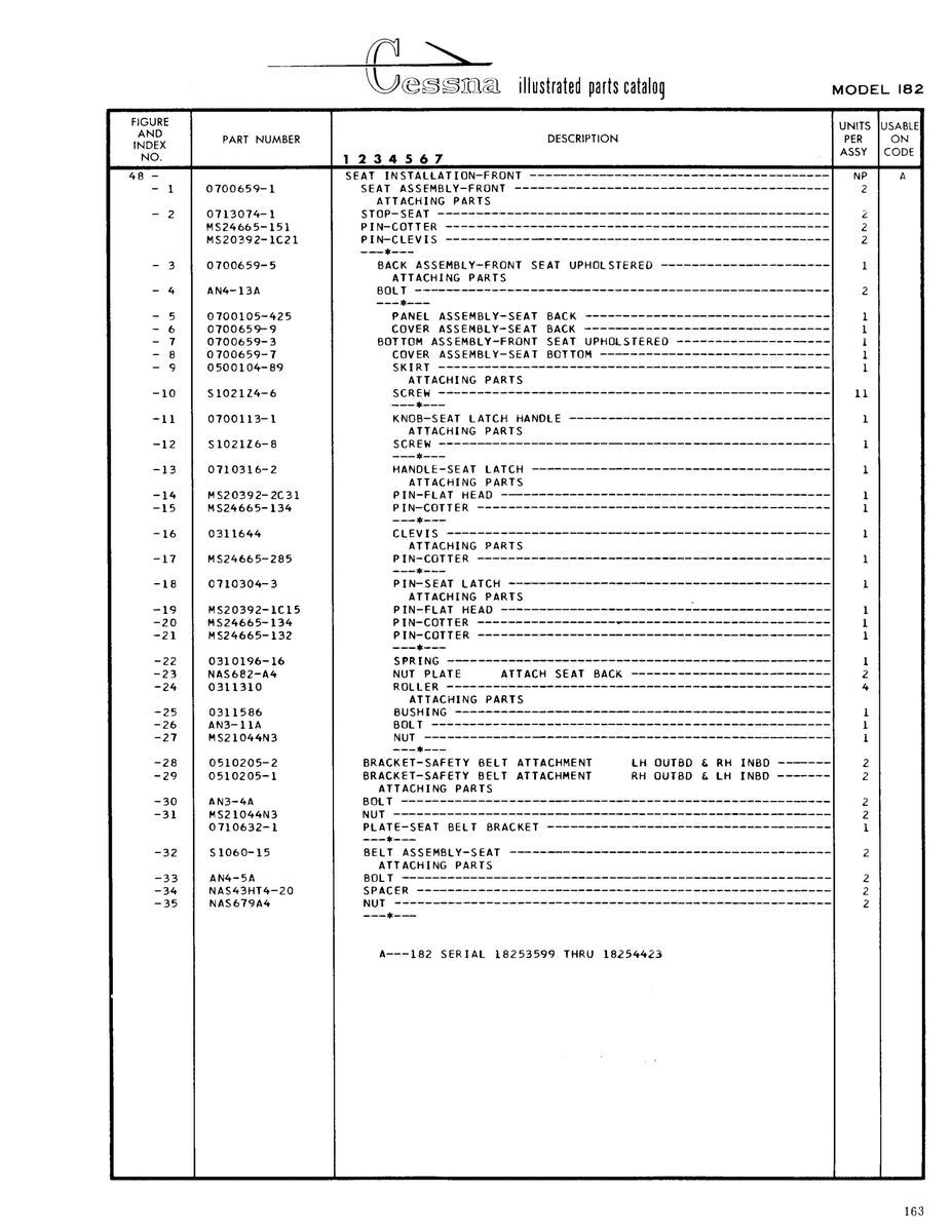 Aviation Part 0311310 for Cessna 182 Skylane Aircraft