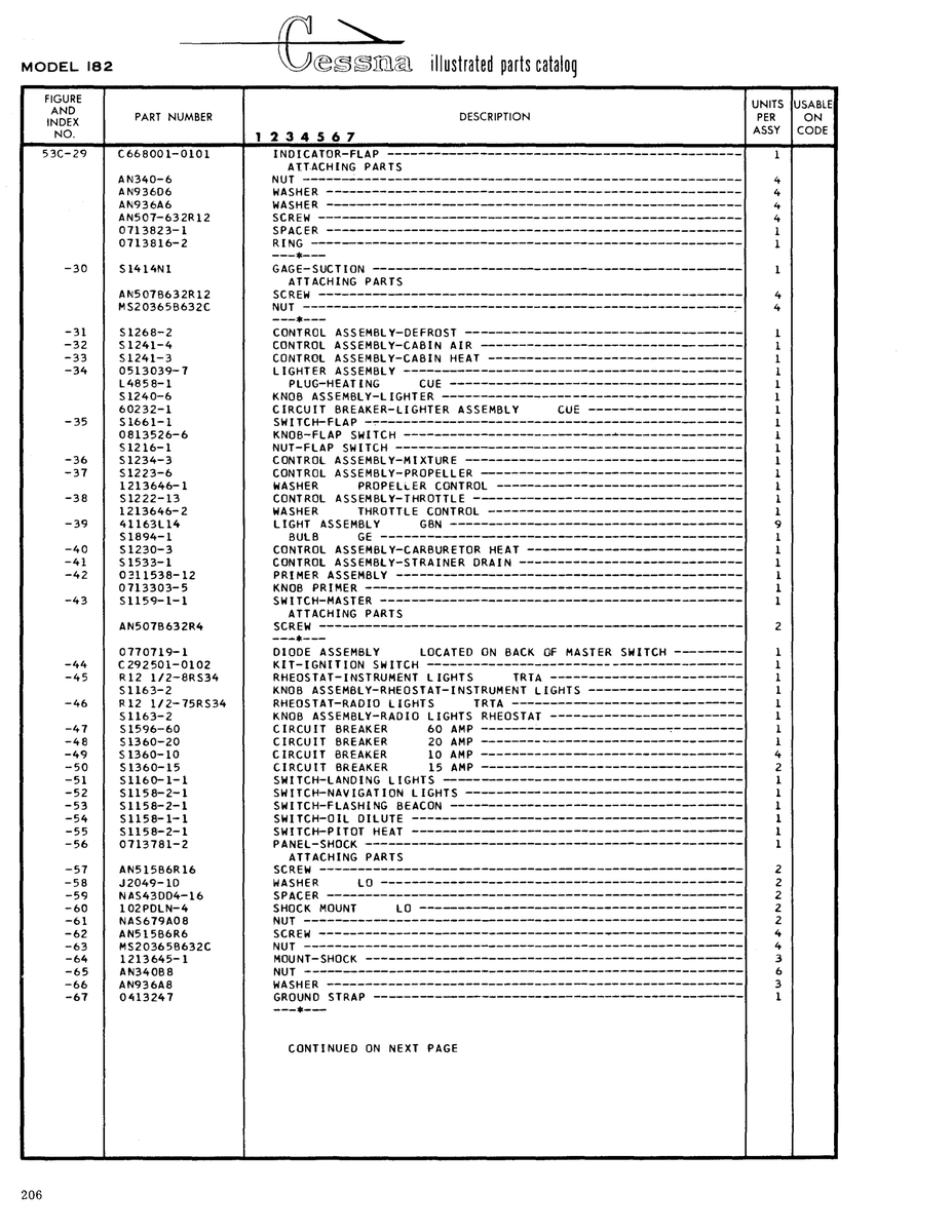 Aviation Part 0311538-12 for Cessna 182 Skylane Aircraft