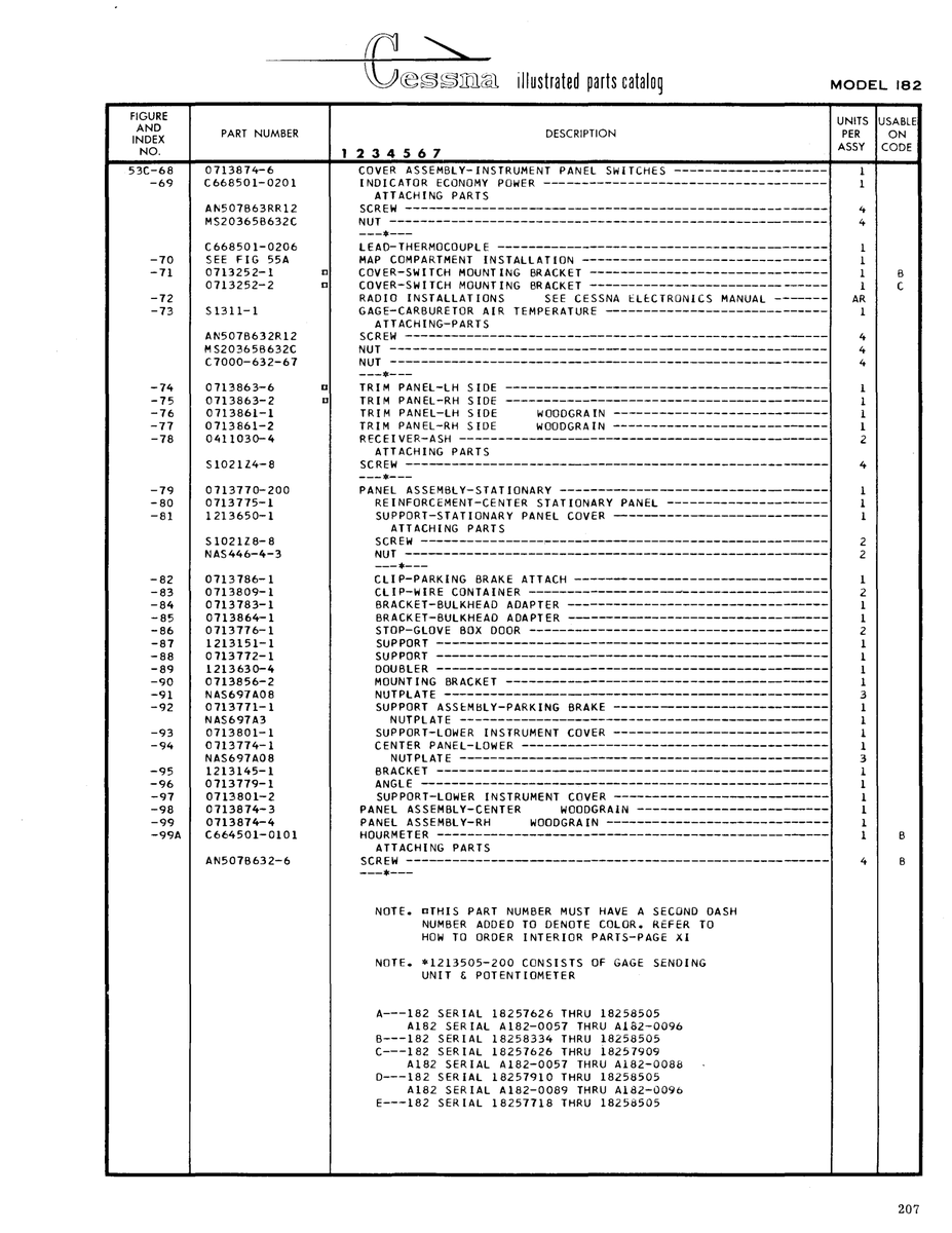 Aviation Part 0113774-1 for Cessna 182 Skylane Aircraft