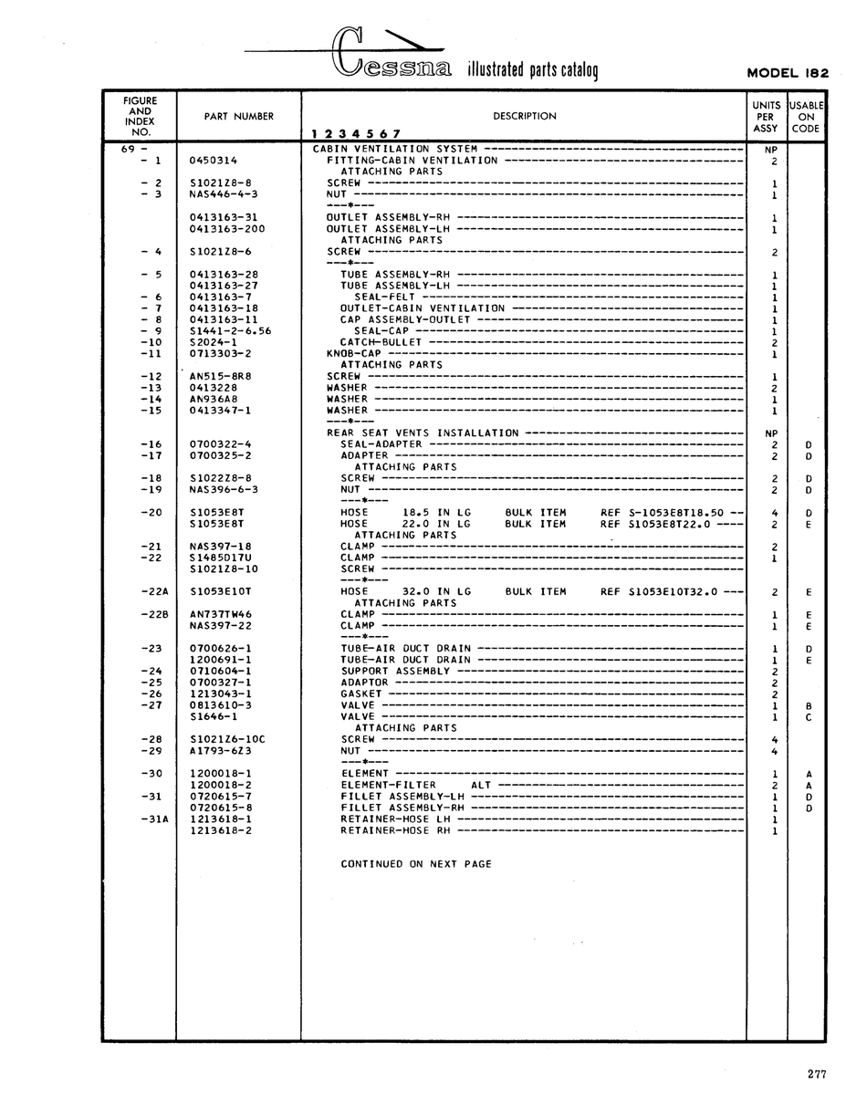 Aviation Part 0413163-200 for Cessna 182 Skylane Aircraft