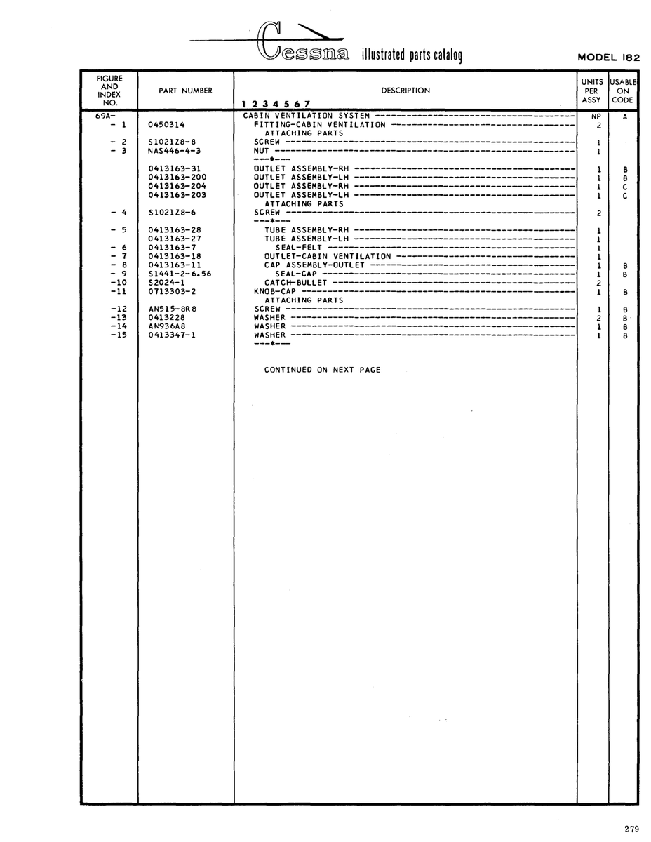 Aviation Part 0413163-203 for Cessna 182 Skylane Aircraft