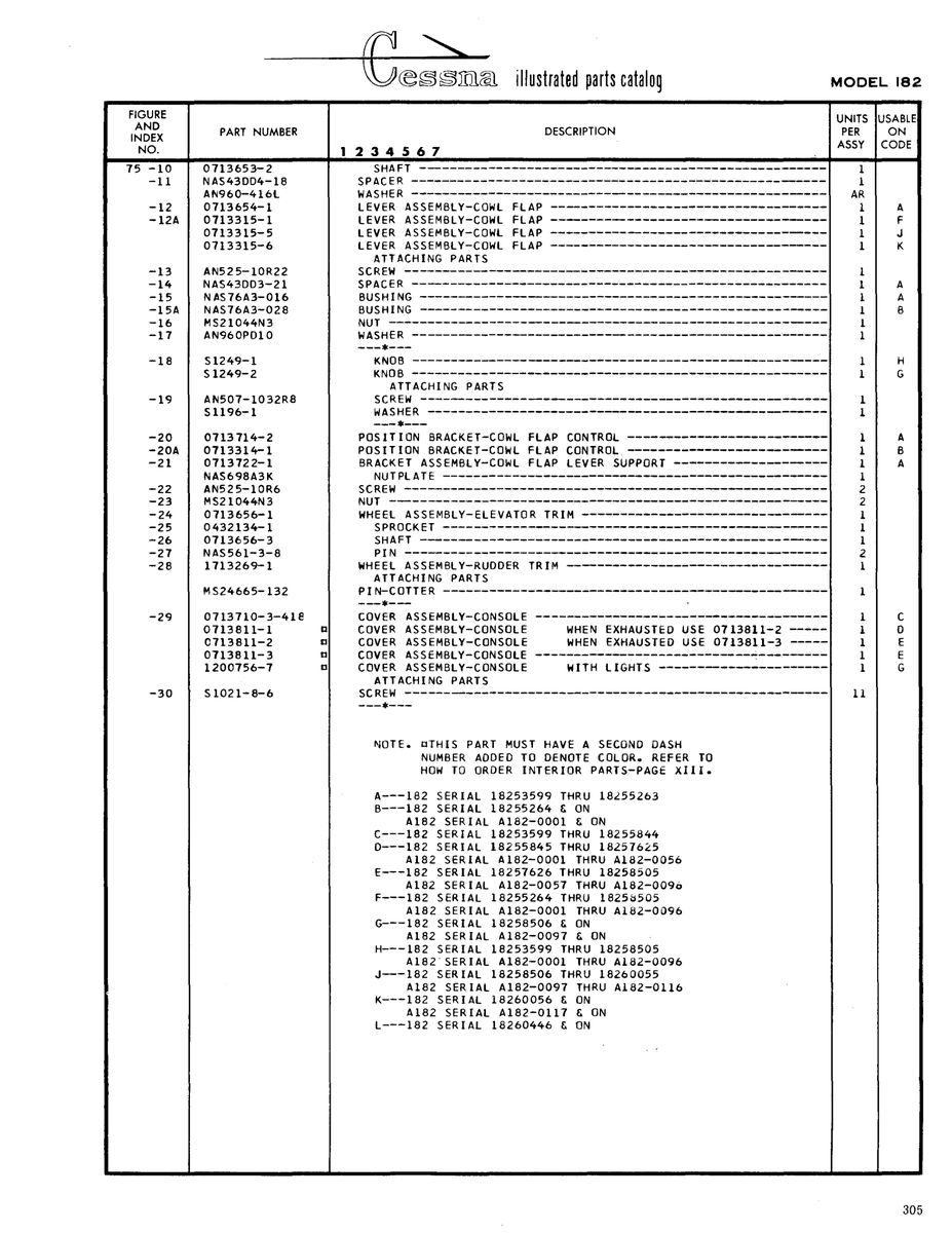 Aviation Part 0432134-1 for Cessna 182 Skylane Aircraft