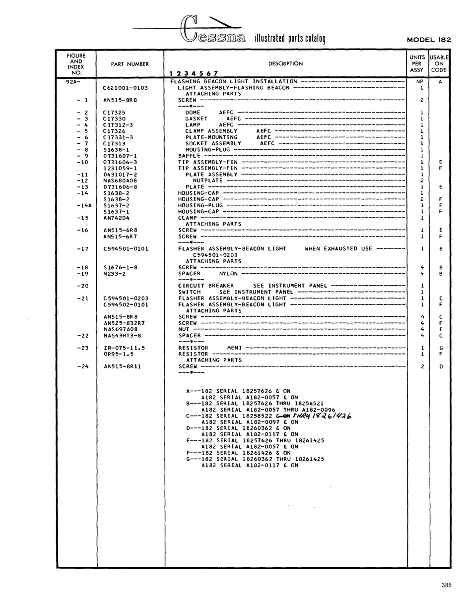 Aviation Part 0431017-2 for Cessna 182 Skylane Aircraft
