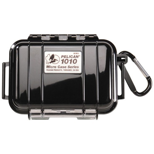 1010 Micro Case/Black case with black liner, Includes: Rubber Liner, Stainless Steel Hardware and Carabiner, Interior Dimensions: 4.37 x 2.87 x 1.68, Exterior Dimensions: 5 7/16 x 4 1/6 x 2 1/8, Water Resistant, Crushproof, and Dust Proof 1010-025-110