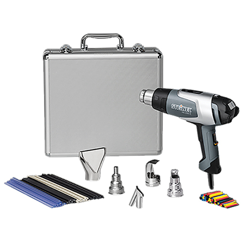 Silver Anniversary Kit/Includes: HL2020E heat gun, 75 mm spreader nozzle, 14 mm reflector nozzle, 39 mm reflector nozzle, 9 mm reduction nozzle, welding nozzle, plastic welding rod assortment, shrink tubes, plastic welding booklet, catalog and silver case