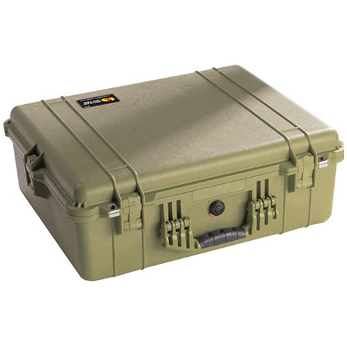  Pelican Storage Case/Green, no foam, Interior Dimensions: 21.43 x 16.5 x 7.87, Exterior Dimensions: 24.25 x 19.43 x 8.68, watertight, crush proof and dust proof, o-ring seal, automatic pressure equalization valve, stainless steel hardware 1600-001-130
