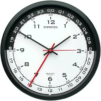 24 Hour Clock/10, White face with black  DSP-03