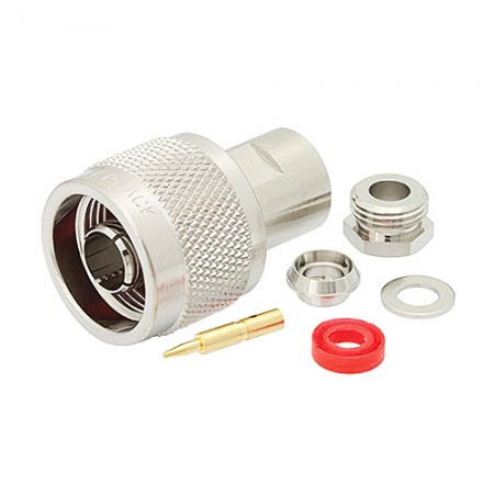 Connector/N male, 50 ohm, clamp/solder attachment for RG58, RG55, RG141, RG142, RG223, RG400. Note: This will not mate with 75 ohm N connectors. PE4081
