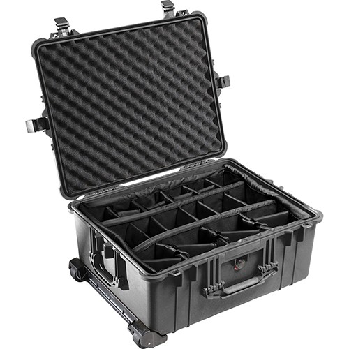 1610 Pelican Storage Case/Black, with padded dividers, Interior Dimensions: 21.78 x 16.69 x 10.62, Exterior Dimensions: 24.83 x 19.69 x 11.88, watertight, crush proof and dust proo, /o-ring seal, automatic pressure equalization valve, stainless steel hard