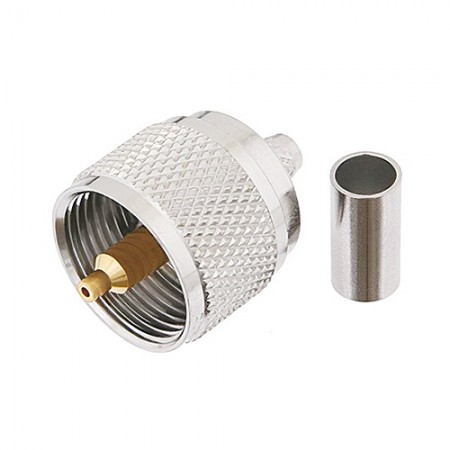 Connector/Uhf male, crimp/solder attachment for RG55, RG141, RG142, RG223, RG400 PE44053