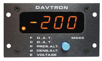 O.a.t. (outside Air Temperature) Gauge/Displays Celsius, Fahrenheit, pressure altitude, density altitude and DC voltage. 14V to 28V input, Temperature range: -55 degrees to 100 degrees Celsius and -67 degrees to 212 degrees Fahrenheit, Density Altitude: -