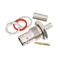 Connector/Bnc Female, 50 ohm, .480 inch D Hole, bulkhead Mount. Crimp/Solder attachment for RG55, RG142, RG223, RG400 PE4209 Connector/Bnc Female, 50 ohm, .480 inch D Hole, bulkhead Mount. Crimp/Solder attachment for RG55, RG142, RG223, RG400 PE4209