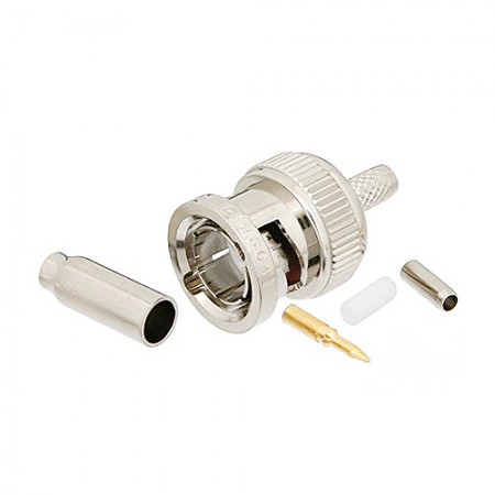 BNC Male Connector Crimp/Solder, 75 Ohm, for use with RG179, RG187. PE4604 BNC Male Connector Crimp/Solder, 75 Ohm, for use with RG179, RG187. PE4604