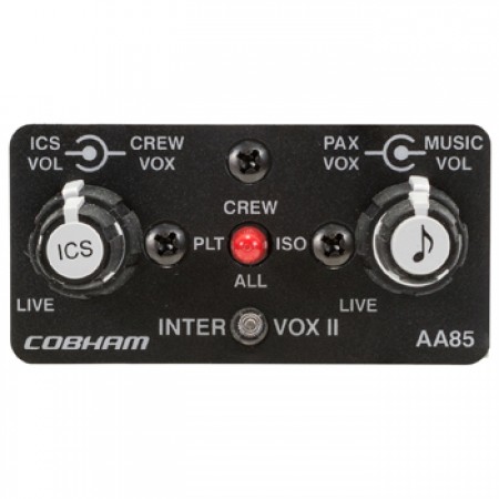 INTERVOX II/INTERCOM,4-6 PLACE/TSO, includes crimp kit. Selectable 4 or 6 place operation. Music muted during ICS and radio operations. Individual mic gating.Two color LED. ICS volume, Music volume and VOX Squelch controls. Live, Keyed and VOX Intercom mo