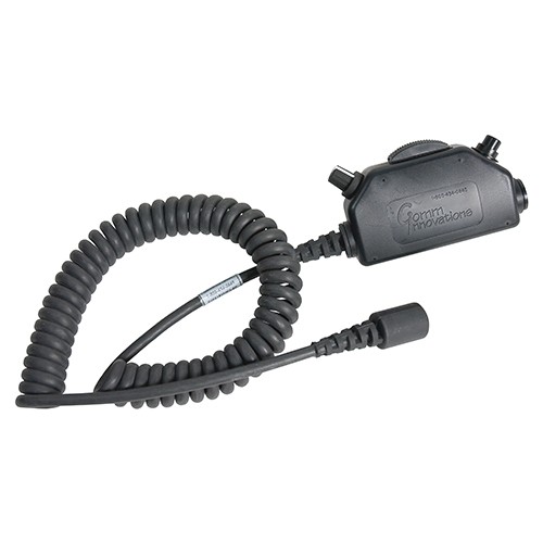 Switch and Cable Assembly/Black case with large clothing clip, TJT-120 jack, military headset to civilian Ics impedance matching circuit, volume control, Ics key Ptt (push-to-talk) switch, 3' coil cable with MS3476W10-6P type plug, MIL-C-26482 series II. 