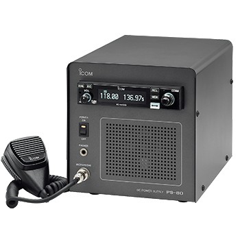 VHF Airband Transceiver/With PS-80 05 Base Station. 12-24VDC, Oled display, includes HM-176 hand microphone , microphone hanger bracket, power cord, MBA-3 rear panel adapter with a card edge connector. IC-A220B