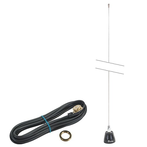 Aviation Mobile Antenna/Whip, 30 inch length, frequency 118-136 Mhz, includes 17 feet of RG-58/U coax cable, no connector, permanent mount base for vehicle.  Requires 3/4 inch hole to mount.  For use with Icom IC-A120. K220C