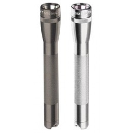 Mini Mag-Lite Flashlight Hang Pack/Gray Pewter, includes: flashlight and 2 ea Aa alkaline batteries. 