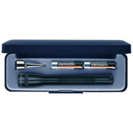 Mini Mag-Lite Flashlight Presentation Box/Black, includes: flashlight, pocket clip, and 2 ea Aaa alkaline batteries. M3A012