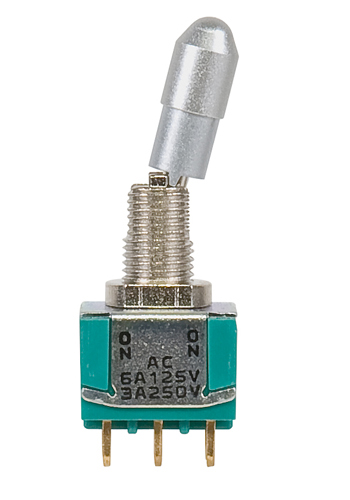 Toggle Switch/Dpdt (double pole double throw), On-None-On, hole mount, terminal seal, gold flash over silver plating, green. MTL206N