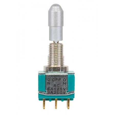 Toggle Switch/Dpdt (double pole double throw), On-Off-On, hole mount, terminal seal, gold flash over silver plating, green.  MTL206P