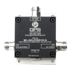 Mil-Spec Splitter/Ruggedized mil-spec networked GPS splitter, 2 outputs, amplified, high, isolation, power military DC with surge, suppression, - T/5/Mc MIL-NHIALDCBS1X2-T/5/Mc