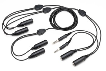 Triple Headset Adapter/converts one set of radio/intercom mic and phone jacks into three sets PA-90S
