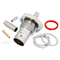 BNC Female Bulkhead Mount Connector Crimp/Solder, 75 Ohm, .480 D mounting hole. For use with RG179, RG187. PE4640 BNC Female Bulkhead Mount Connector Crimp/Solder, 75 Ohm, .480 D mounting hole. For use with RG179, RG187. PE4640