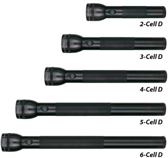 Mag-Lite Flashlight Hang Pack/Black, 2 D-cell batteries, equipped with two gas lamps. 102-000-249