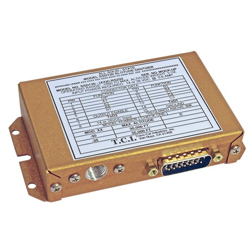 Altitude Encoder/1/8-27 NPT static port inlet, 1 ea Icao pressure altitude gray code output, Icao Parallel Code,2 ea RS232 serial altitude data outputs, operating altitude range -1000 to +35,000 feet, 10' serial resolution, 42 month warranty. The serial d