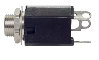 Stereo Headphone Jack/Enclosed/ 1/4 Inside diameter, includes metal washer and nut.  112BX