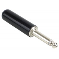 Mono Headphone Plug/ 1/4 Inch, 2 Conductor, Black Plastic with Screw Terminals, No Cable Clamp.  240