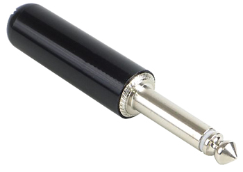 Mono Headphone Plug/ 1/4 Inch, 2 Conductor, Black Plastic with Screw Terminals, No Cable Clamp.  240