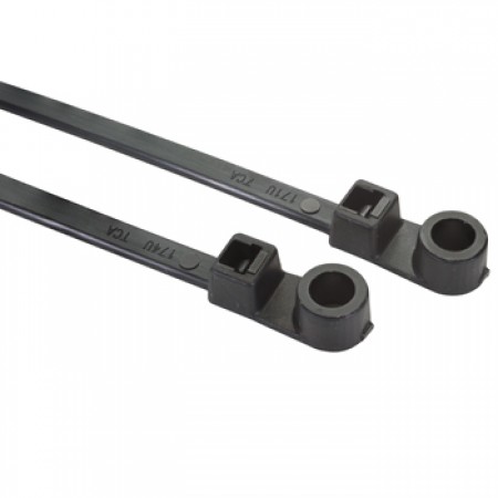 Cable Tie/Screw Mount/Black, 8.5 long, .18 width, #10 screw, 50 lb. tensile strength. UL-ZODZ2.E64139. T50MR0M4 pack of 100 Cable Tie/Screw Mount/Black, 8.5 long, .18 width, #10 screw, 50 lb. tensile strength. UL-ZODZ2.E64139. T50MR0M4 pack of 100