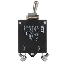 W31X2M1G-2 Circuit Breaker/2 Amp, AC: 240V, DC: 50V, 50 Vdc, panel mount, 1 pole, toggle actuator, silver, screw termination. Height: 35.15 mm Length: 40.64 mm Width: 17.53 mm 3-1393247-4