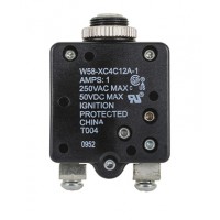 W58XC4C12A-1 CIRCUIT BREAKER/1 AMP, AC: 250V, DC: 50V, 250 VAC, panel mount, 1 pole, push button actuator, screw termination. Height: 34.93 mm Length: 34.93 mm Width: 16.76 mm 3-1393249-9